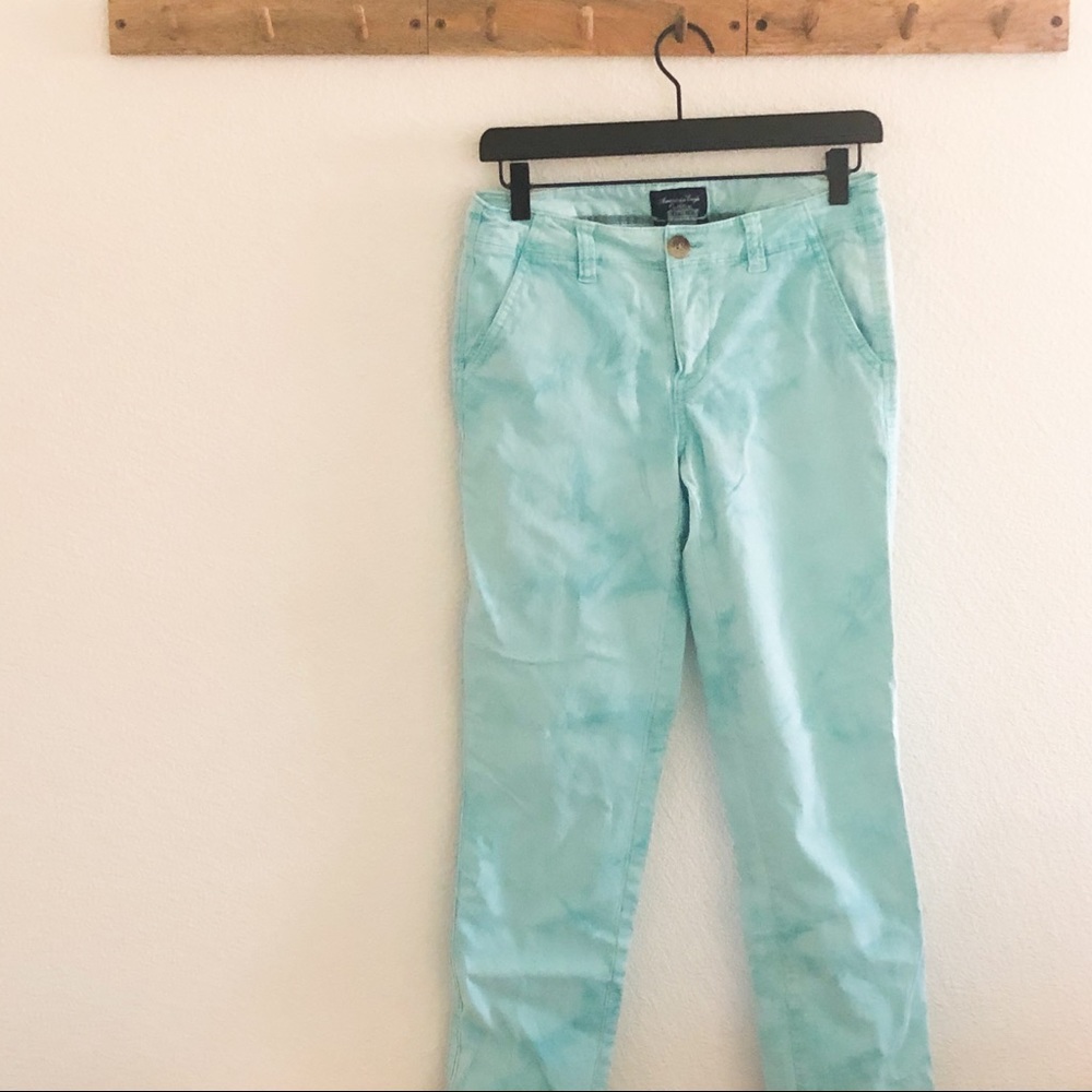 American Eagle Blue Low Rise Tie Dye Chino Pants